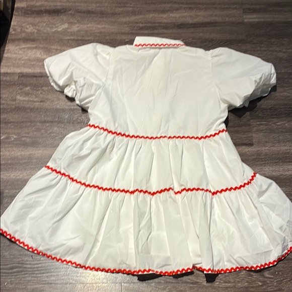 White Dress with Blue Stars and Red Trim slightly stained on skirt size large - Picture 4 of 4